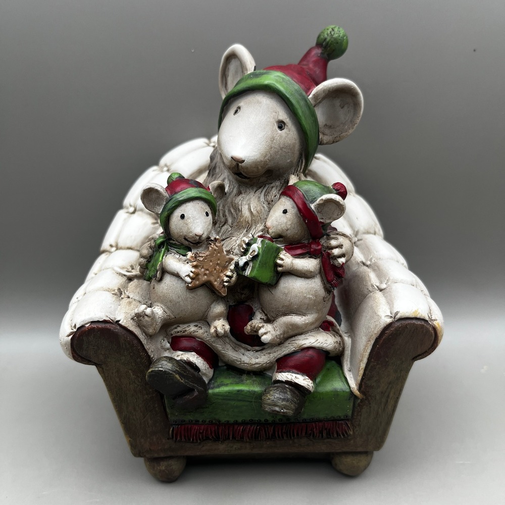 TII Collections Resin Holiday Mouse Family in Chair Figurine X4308 5" Christmas